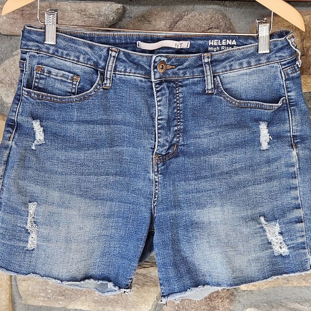 Helena High Rise Distressed Denim Shorts